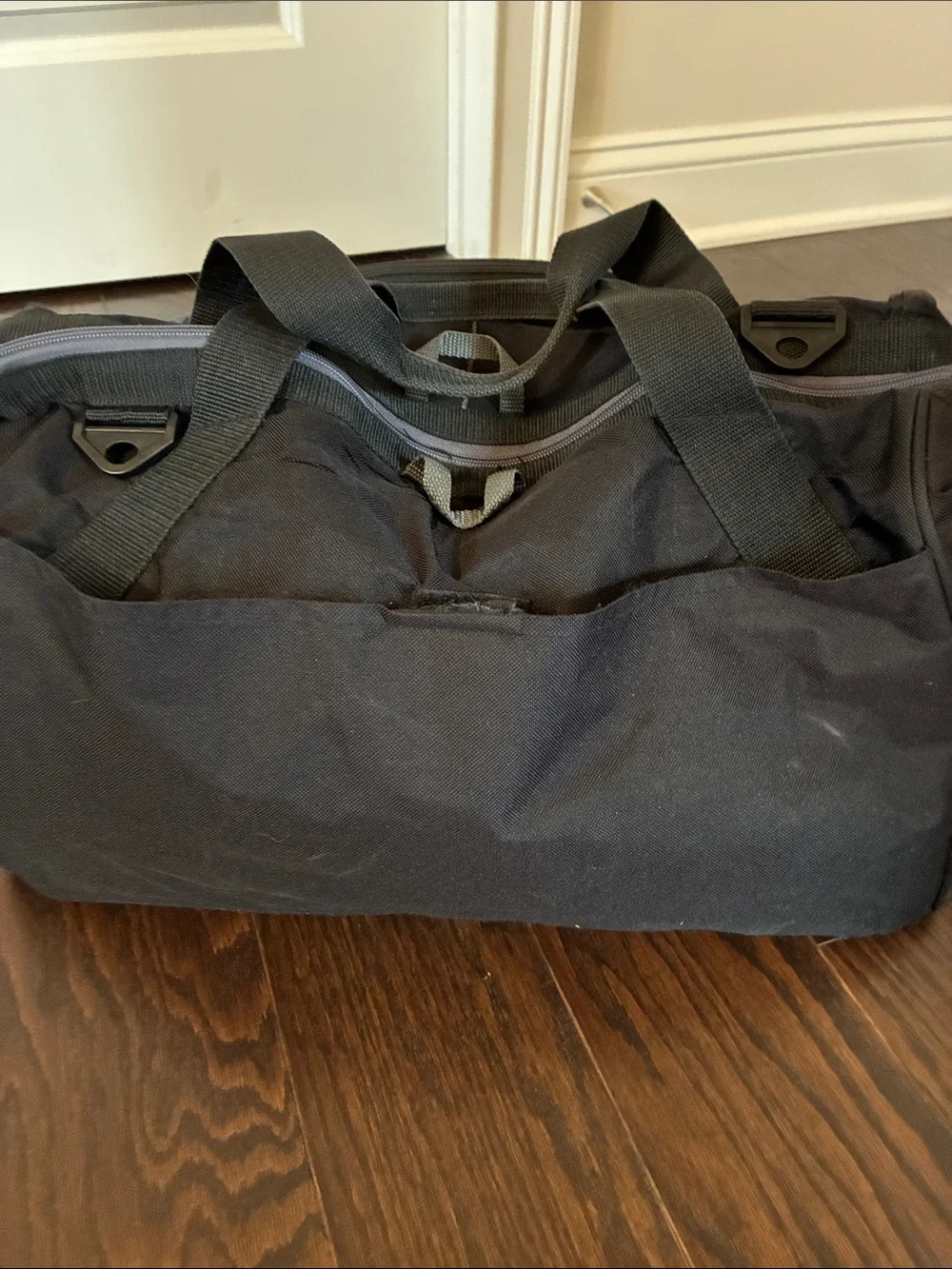 Vintage Ford Black Duffel Bag with Gray Trim and Ford Logo